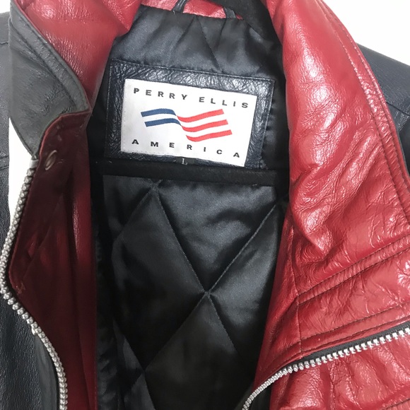 VTG Perry Ellis America 90s Leather Varsity Jacket - Picture 7 of 13